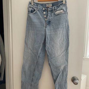 Free People CRVY Georgine Mom Jeans, Faded Indigo, Size 27